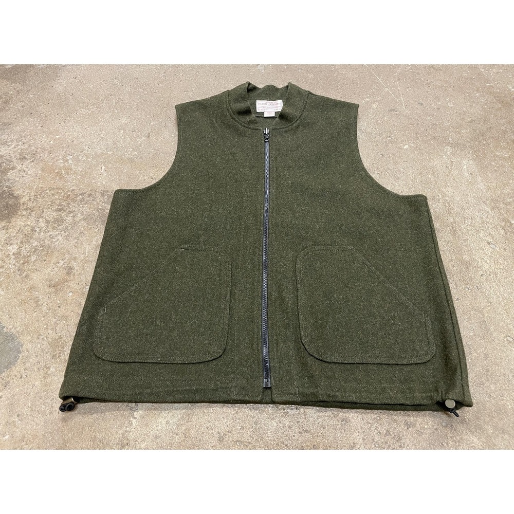 Filson Olive Green Wool Vest with Front Zip